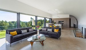 Open plan living room in new contemporary home near Milnathort, Kinross