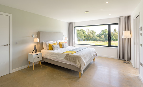 Master bedroom in new contemporary house, Kinross