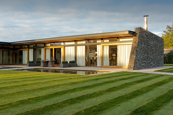 architect designed house in Perthshire at dusk