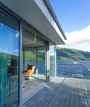 glass doors to terrace with views over Loch Lomond