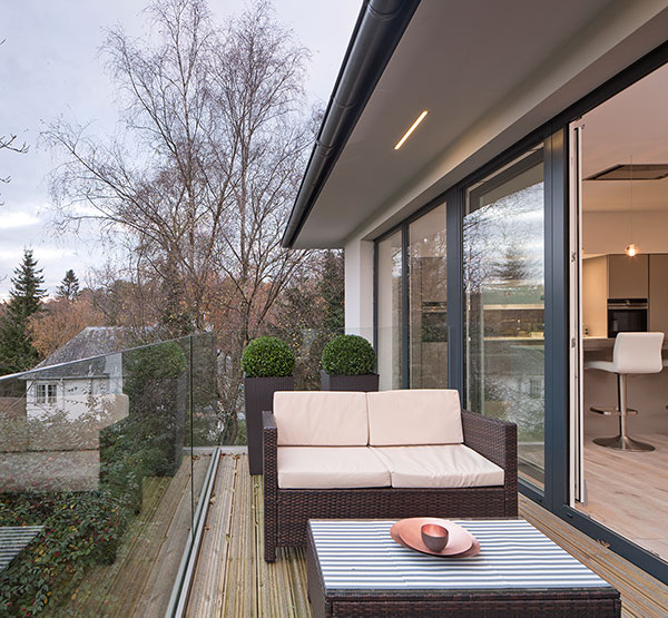 Balcony of new house in Bearsden by Glasgow architect