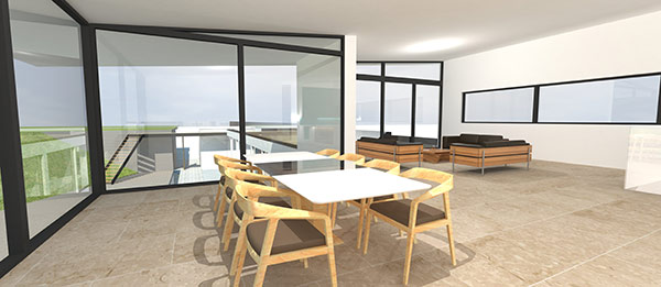 Dining in architect designed Watertank House, Ayrshire